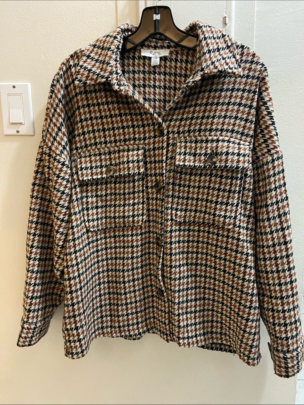 Houndstooth Utility Jacket in Brown & Black